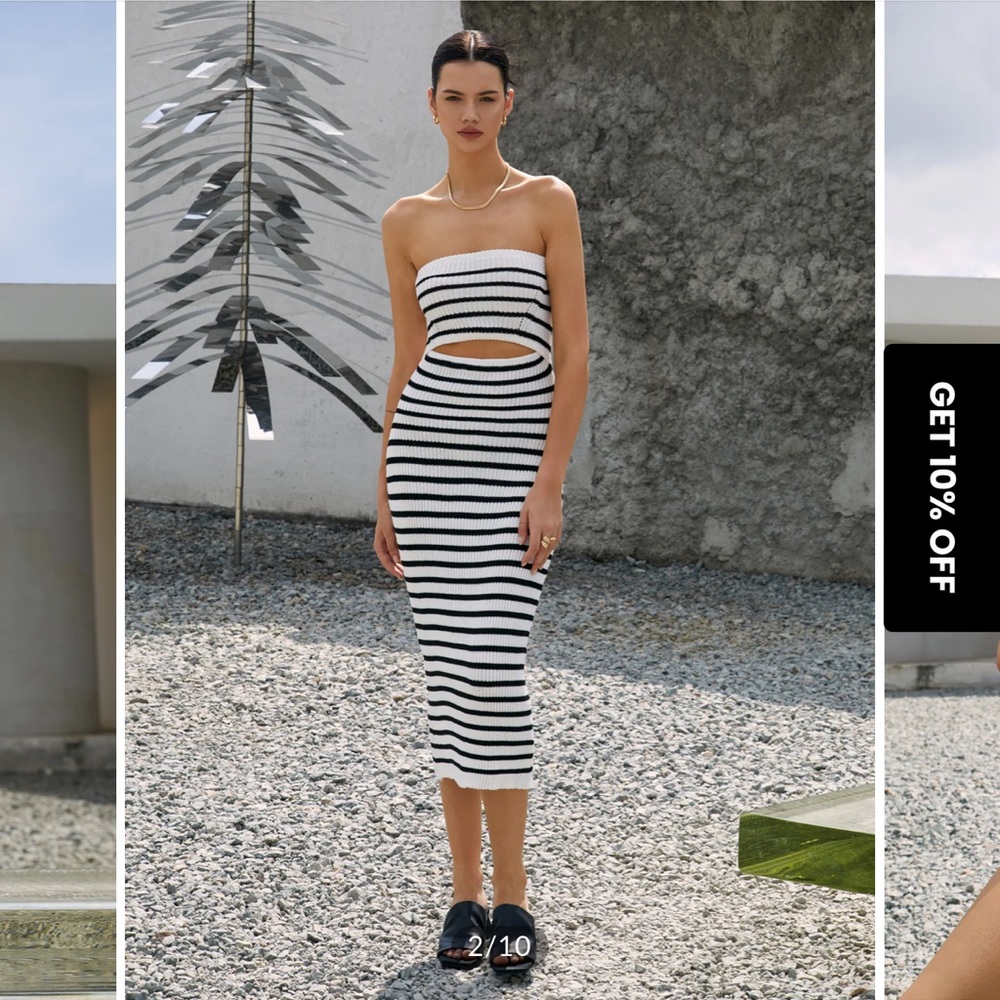 Stripe Cutout Rib Midi Tube Dress